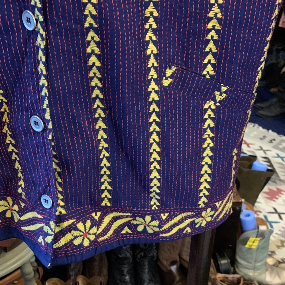 Navy, orange & Yellow Hooded Cardigan Embroidered Jacket - Picture 6 of 9
